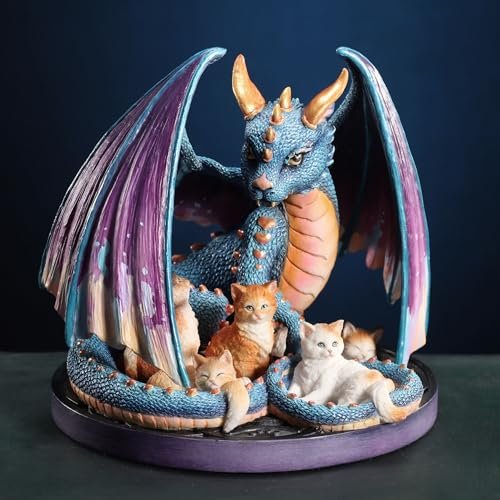 Veronese Design 5 1/8 Inch Foster Family by Selina Fenech Iridescent Dragon and Cats Hand Painted Figurine