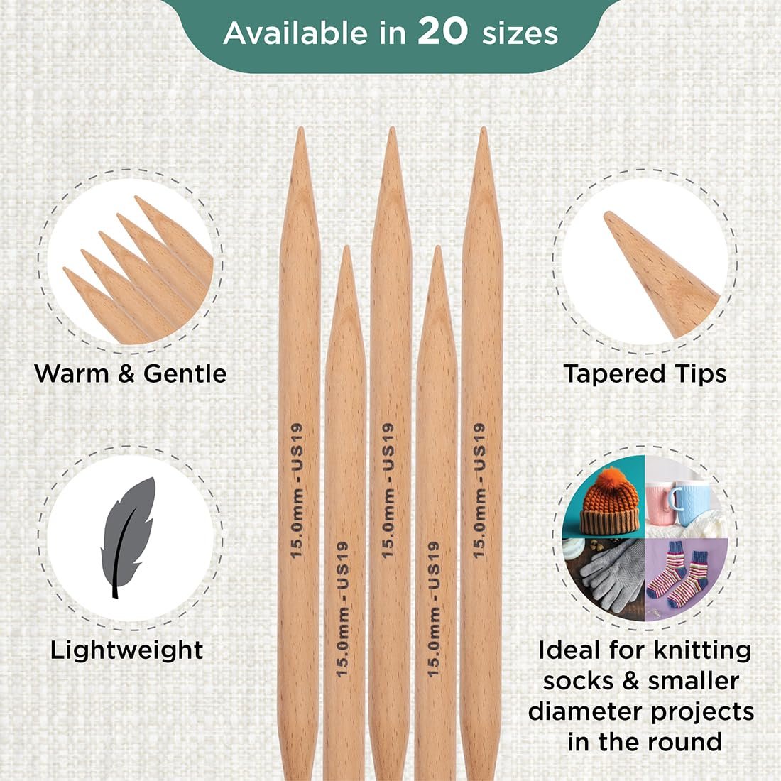 KnitPro Basix Beech Double Pointed Needles 8" (20cm)