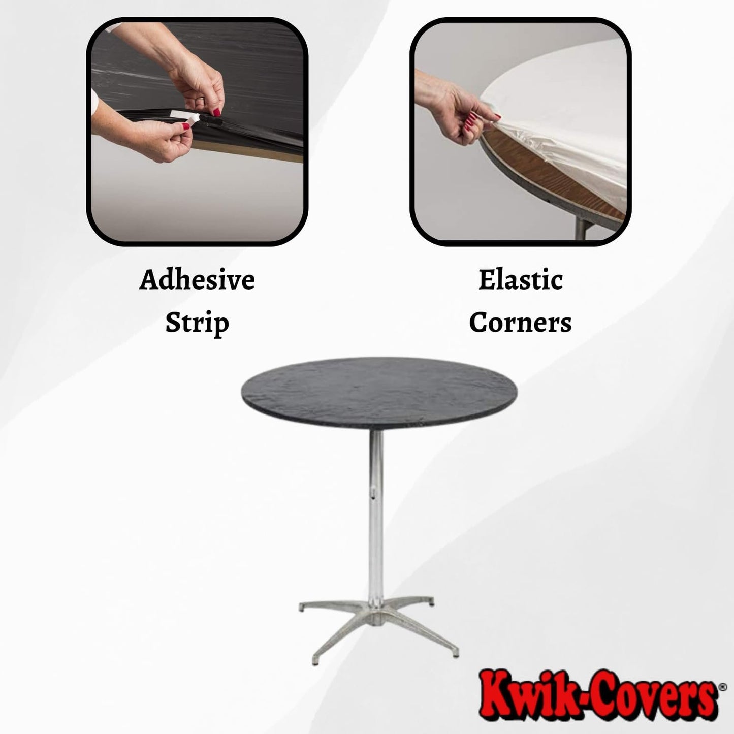 Kwik-Covers 30" Round Fitted Plastic Table Covers, Bundle of 5