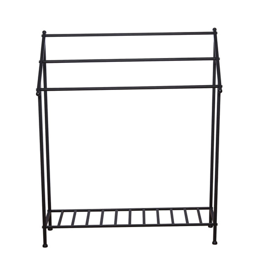 C&F Home Iron 3-Rung Blanket & Quilt Storage Organizer Rack 30" x 36" All Seasons Spring Fall Winter Home Living Room Bedroom Fireplace Sturdy Decor Decoration 30 x36 inches Black