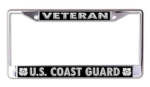 U.S. Coast Guard Veteran Black and Silver Chrome License Plate Frame