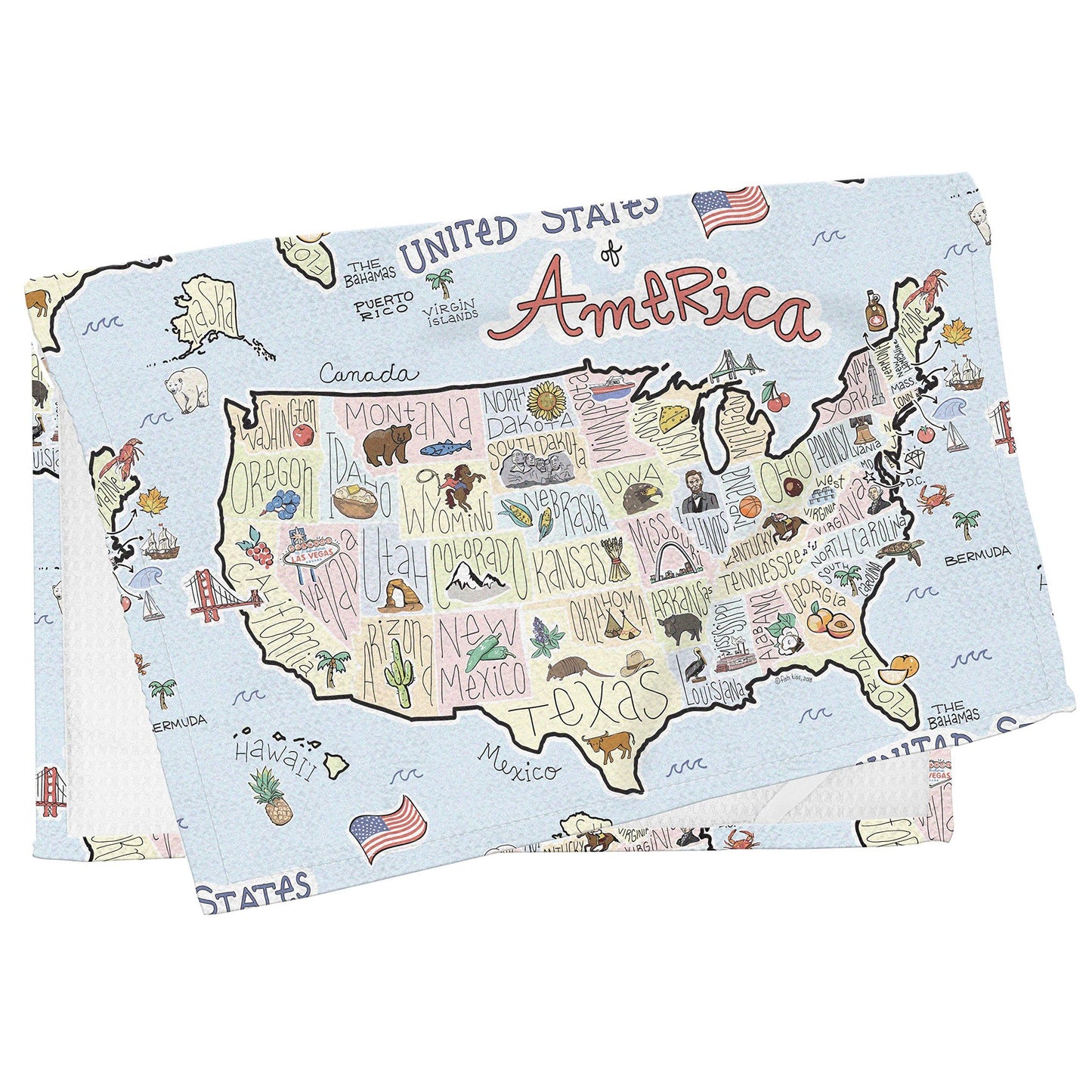 Fish Kiss 16"x24" Map Towel is 100% Microfiber Waffle Weave Help You Explore in Detail – Our Super Absorbent & Soft, Machine Washable State Map Towel is Stain & Wrinkle Resistant