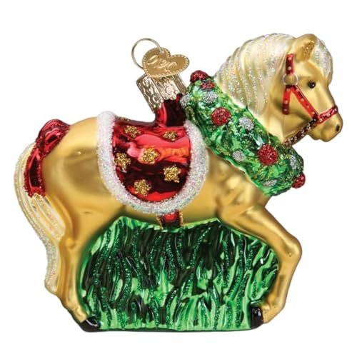 Old World Christmas Horse with Wreath Glass Blown Ornament