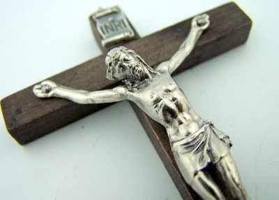 Dark Oak Wood Nuns Pectoral INRI Cross Crucifix for Rosary, 4 Inch by WJH