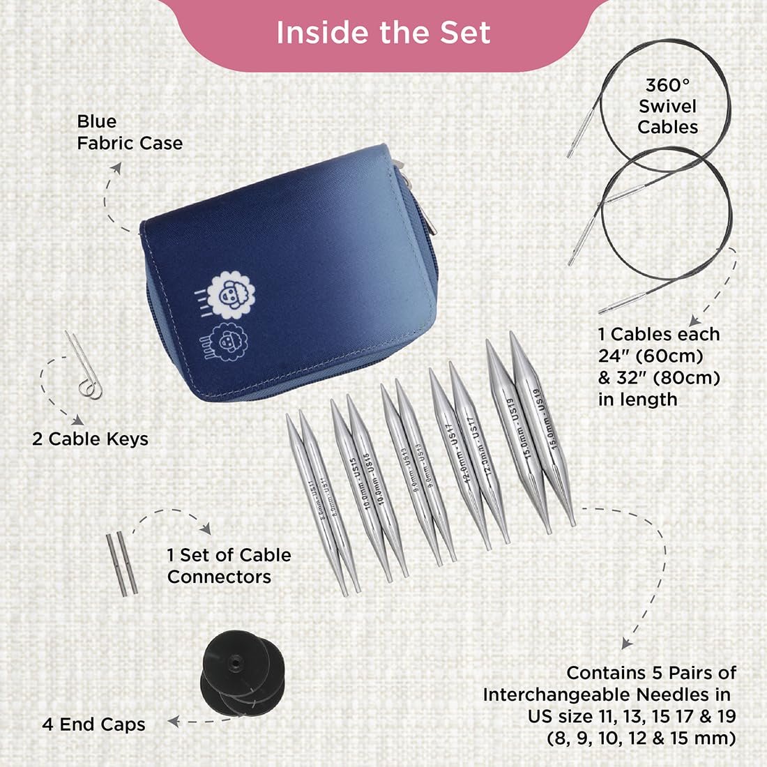 KnitPro Nova Chunky Interchangeable Needle Set 5" (13cm) | 5 US Sizes (11 to 19)