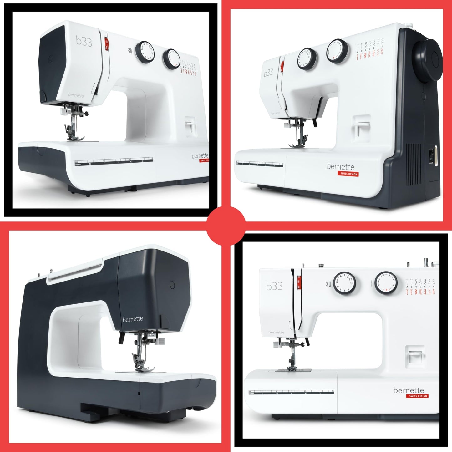 Bernette B33 Swiss Design Sewing Machine | Beginner-Friendly, Includes 15 Stitches, 4-Step Buttonhole, Adjustable Thread Tension, Semi-Automatic Needle Threader, 5 Presser Feet, Bobbins, Accessories