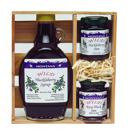Huckleberry Gift Crate: 10oz Wild Huckleberry Syrup & 2- 3oz Jams