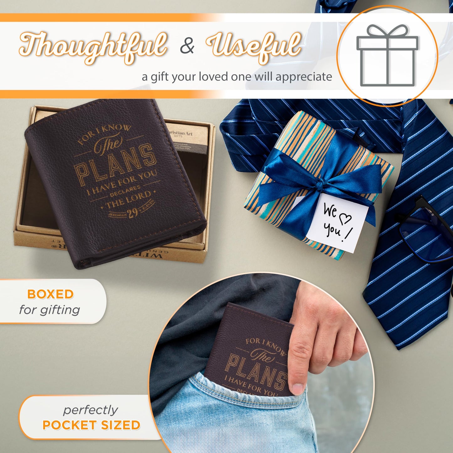 Christian Art Gifts Genuine Premium Full Grain Leather RFID Blocking Silver Engraved Cross Wallet for Men: Multi Pocket Billfold w/Removable ID Window Accessory for Credit Cards, Bills, Photos, Black