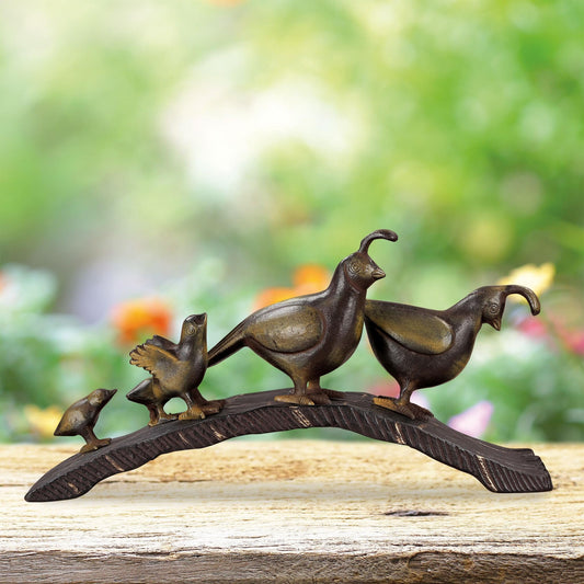 SPI Home Quail Family Parade Garden Sculpture 10.0"" x 18.5"" x 5.0"" 5.10 lbs. Aluminum, Gray, 41097