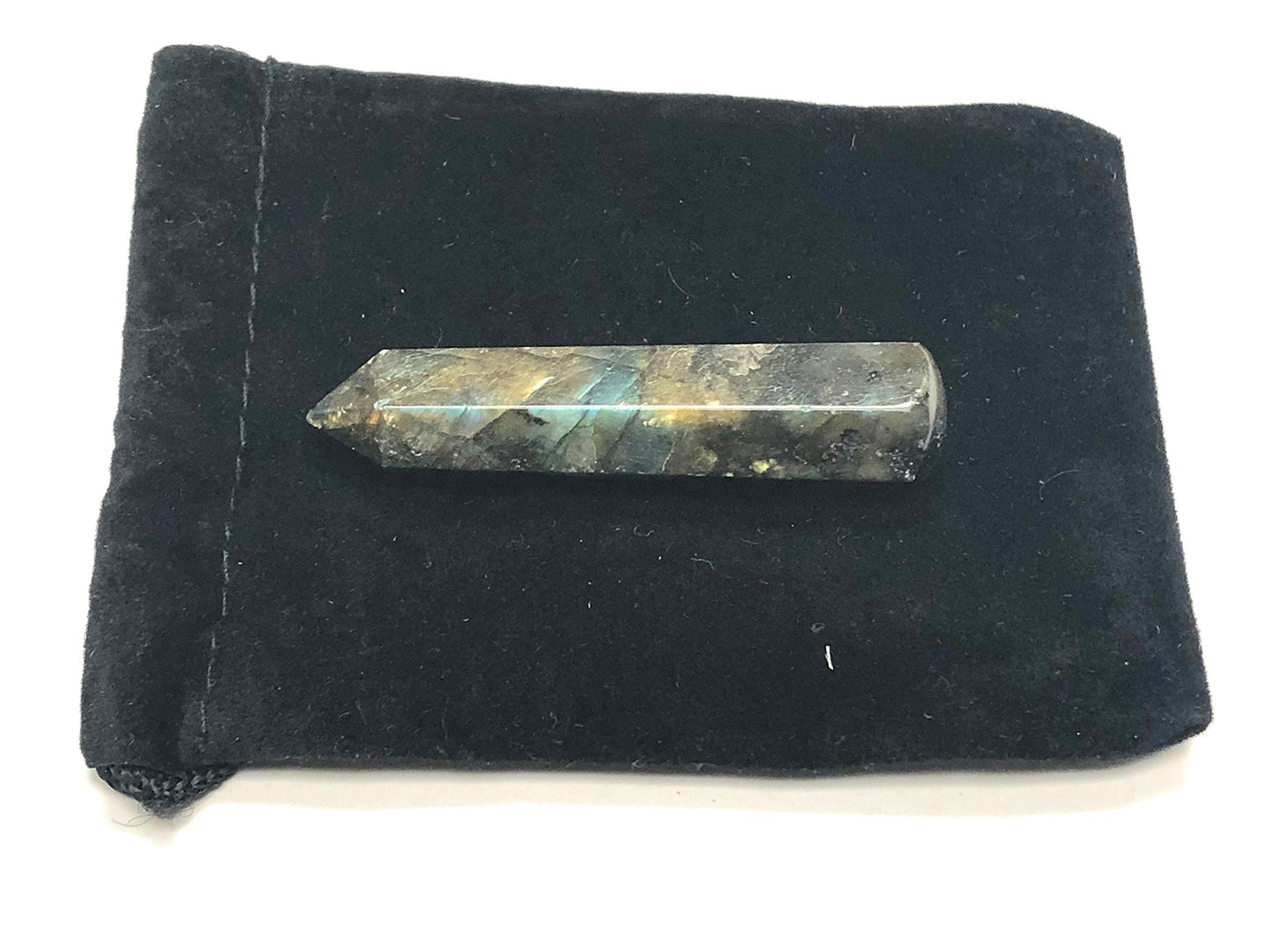 Zentron Crystal Collection: 60MM All Natural Gemstone Crystal 2"+ Wand and Velvet Pouch (Labradorite)