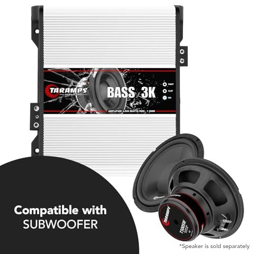 Taramps BASS 3k 1 Ohm 1 Channel Mosfet Amplifier 3000 Watts RMS, Monoblock, Subsonic Filter, Low Pass Crossover, Bass Boost, RCA, Class D, Car Audio System, Great for Subwoofers, Max Power