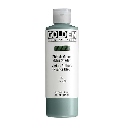 Fluid Acrylics by GOLDEN, Phthalo Green (Blue Shade), 8 fl. oz. Bottle, Professional Acrylic Paint, Transparent