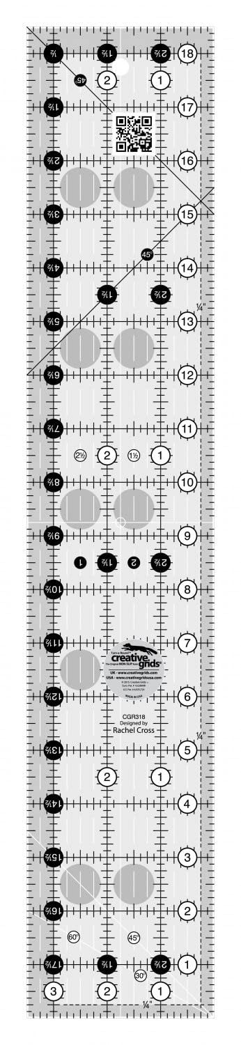 Creative Grids Quilt Ruler 3-1/2in x 18-1/2in Rectangle – CGR318 – Made in USA, Non-Slip Grip Acrylic Quilting, Sewing, Crafting, Patchwork Ruler for Measuring & Cutting Fabric