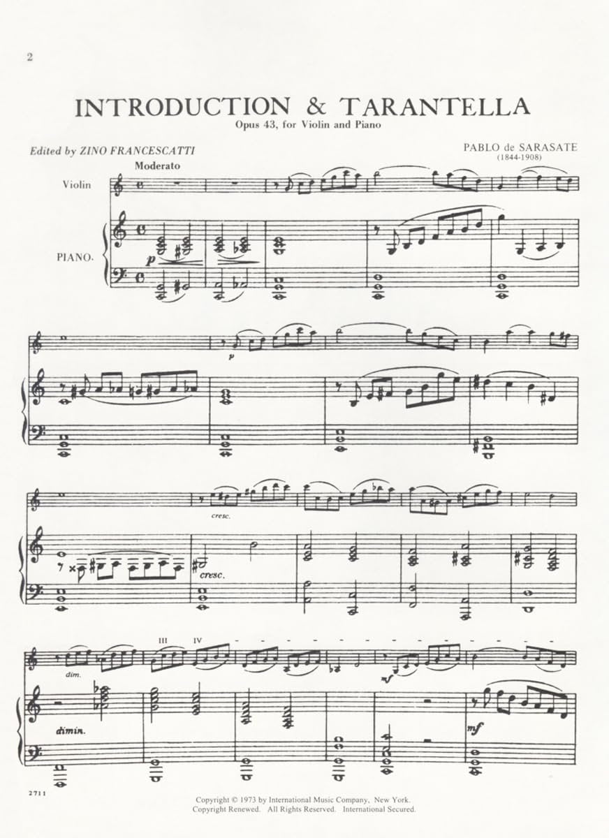 Sarasate, Pablo - Introduction and Tarantella Op. 43. For Violin and Piano
