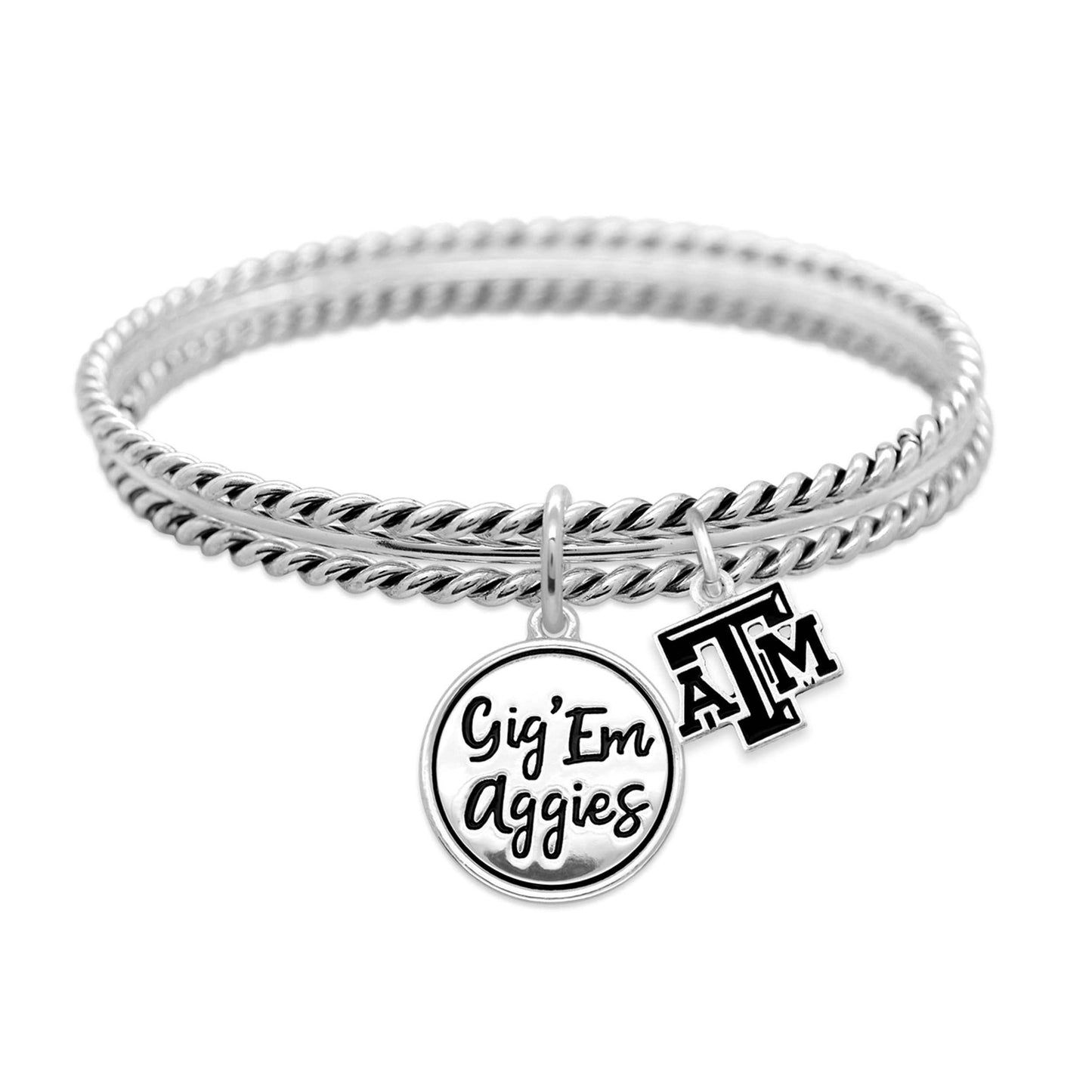 Texas A&M Gig Em Aggies Twist and Shout Silver Bracelet Jewelry TAMU