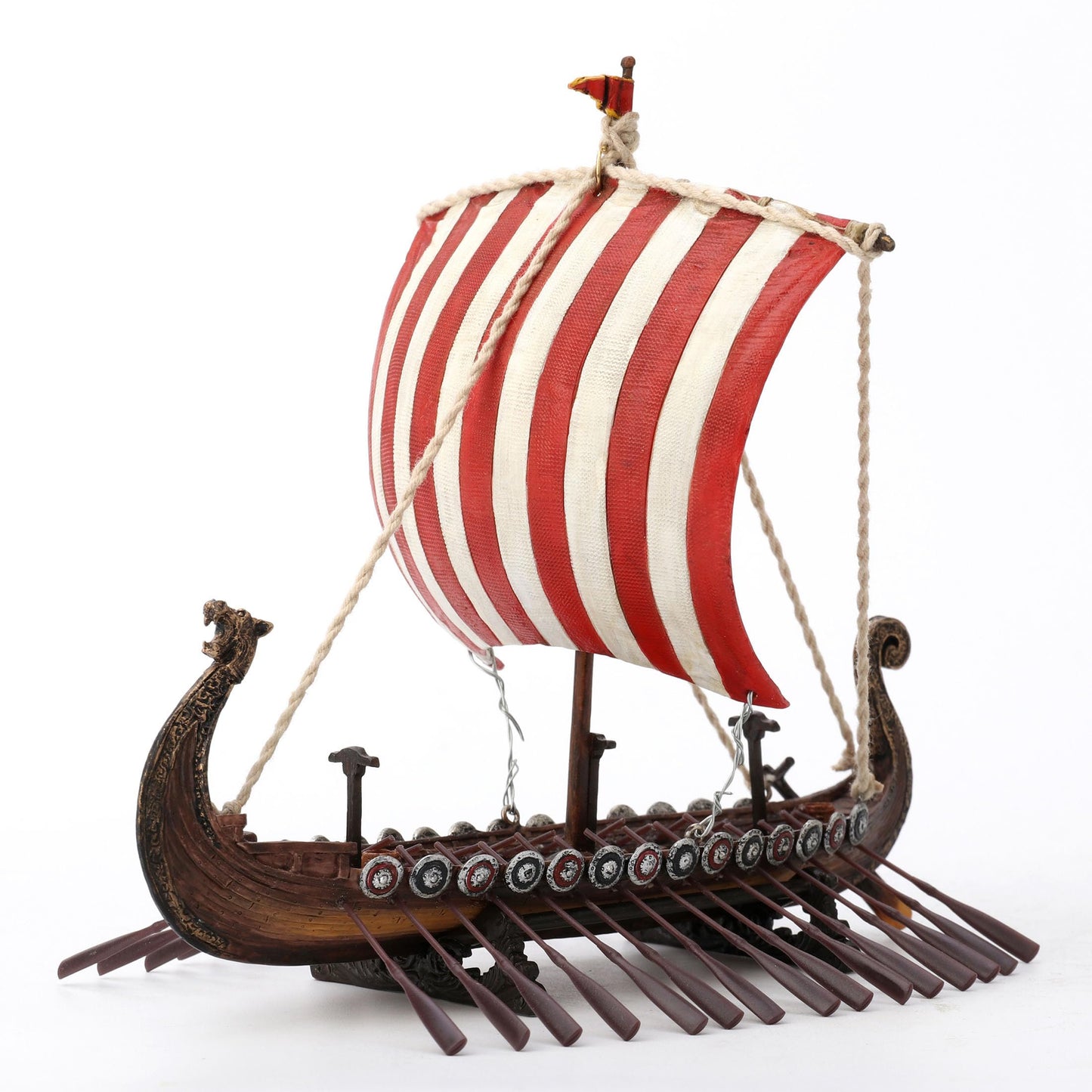 Veronese Design 6 7/8 Inch Viking Drakkar Longship Red and White Stripe Sail Resin Hand Painted Sculpture