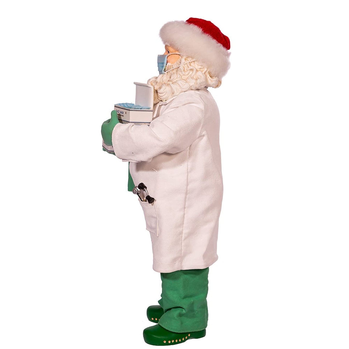 Kurt Adler 10.5-Inch Fabriche Santa Doctor in Scrubs Holding Boxes Of Masks, Multi-color, (FA0144)