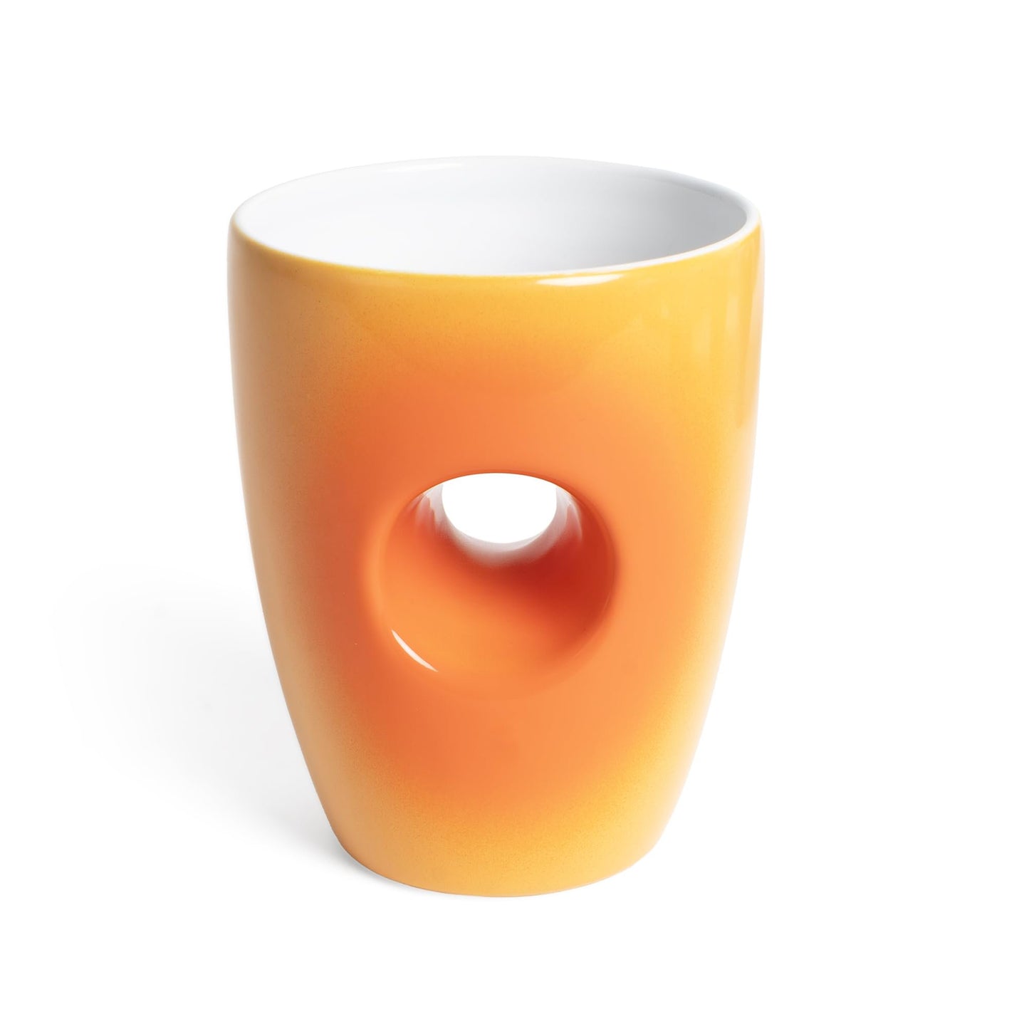 Earth Hand Warmer Mug – Orange Gradient Ceramic Mug with Comfort Grip Hole