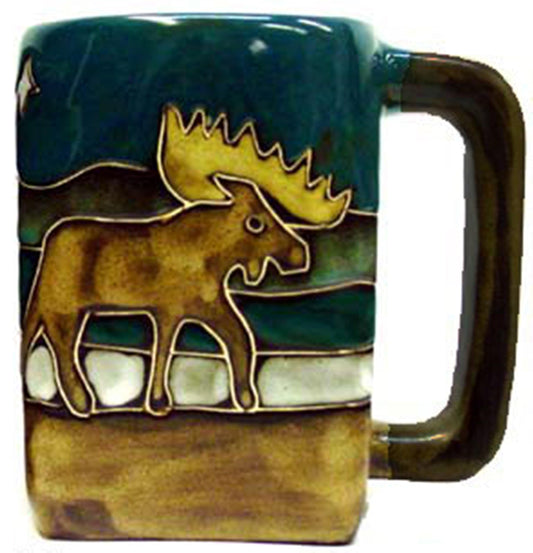 One (1) MARA STONEWARE COLLECTION - 12 Ounce Coffee Cup Collectible Square Bottom Dinner Mug - Moose Design