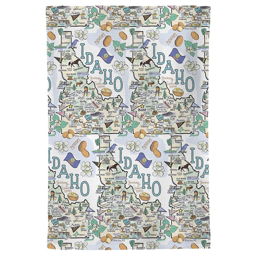 Fish Kiss 16"x24" Map Towel is 100% Microfiber Waffle Weave Help You Explore in Detail – Our Super Absorbent & Soft, Machine Washable State Map Towel is Stain & Wrinkle Resistant