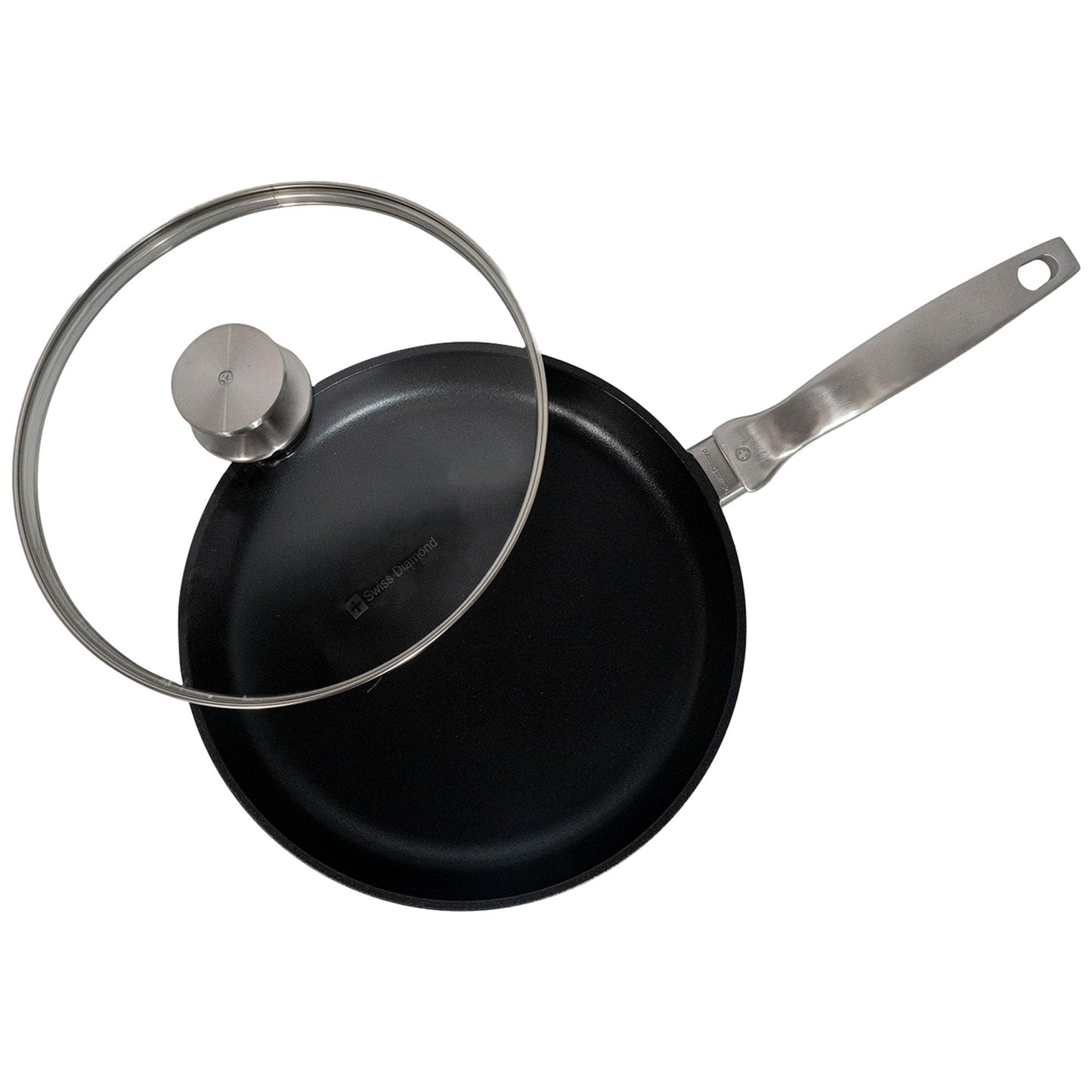 Swiss Diamond Nonstick Frying Pan Hybrid Ceramic and Diamond-Infused Fry Pan With Glass Lid, Dou Ceramic, Dishwasher and Oven Safe Fry Pans