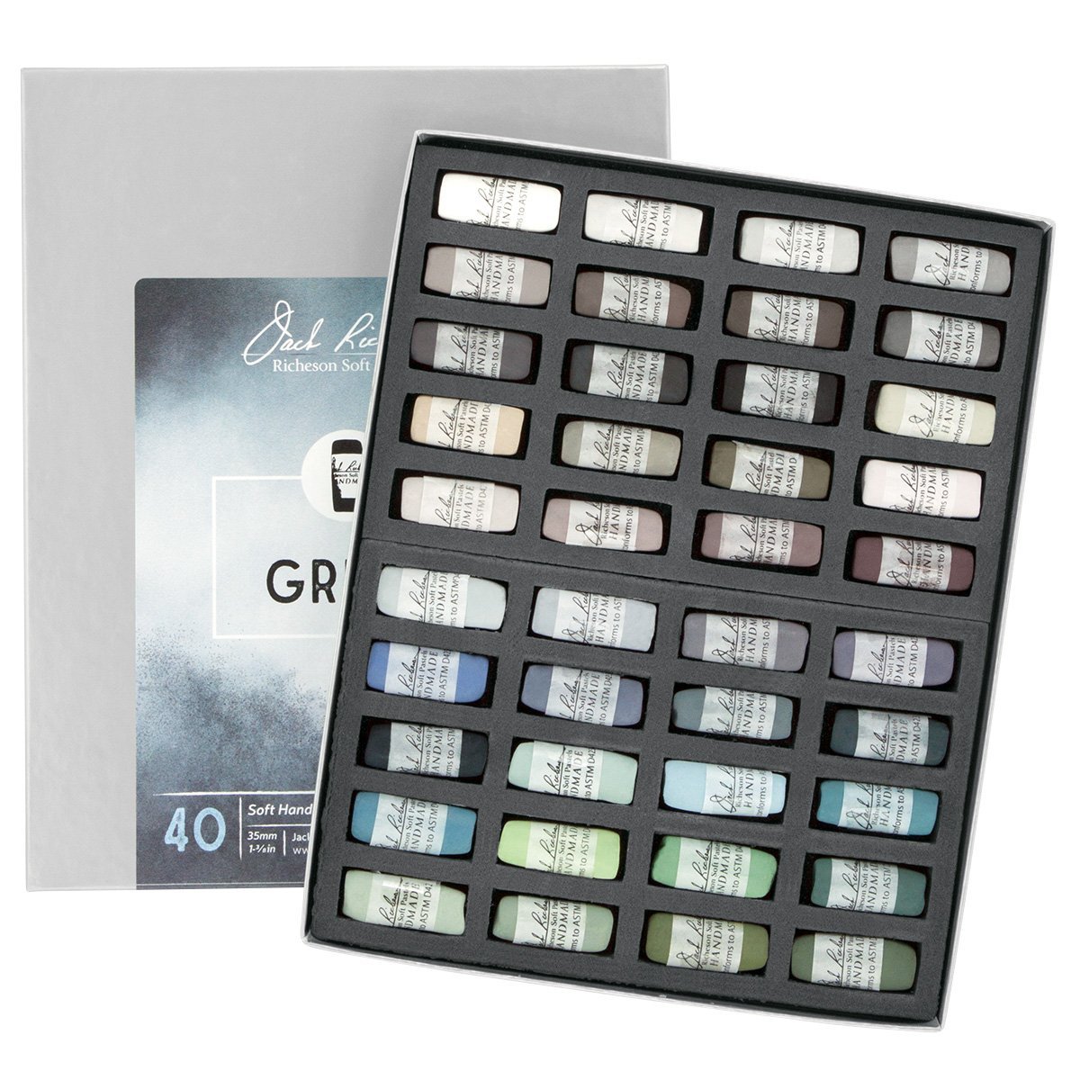 Jack Richeson 422978 Hand Rolled Soft Pastels 40 Piece Value Set, Grey