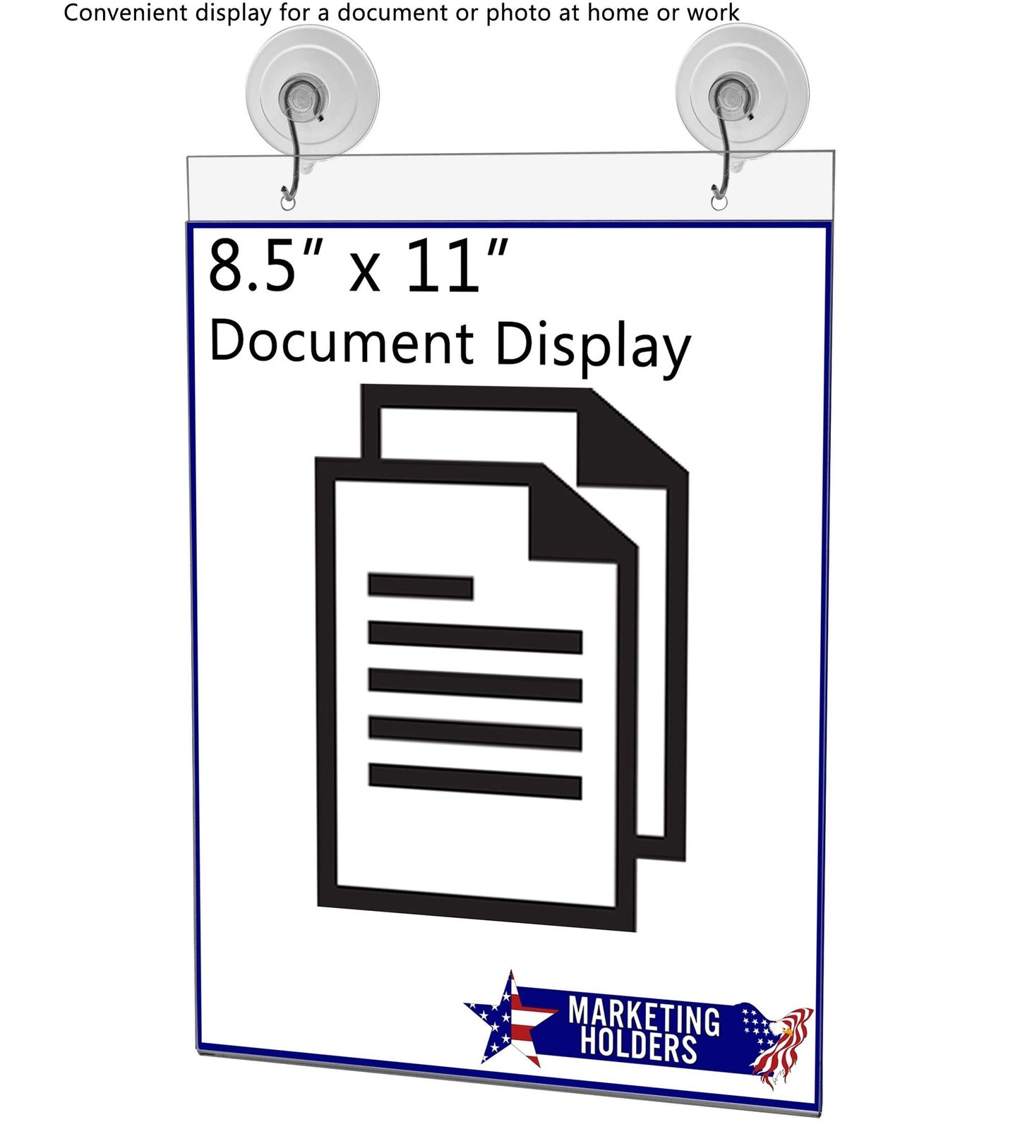 Marketing Holders 2 Pack Window Mount Sign Holder for 8.5" x 11" Advertisements and Hours of Operation in Stores Showrooms and Offices Double Sided View Clear Acrylic with Suction Cup Hooks