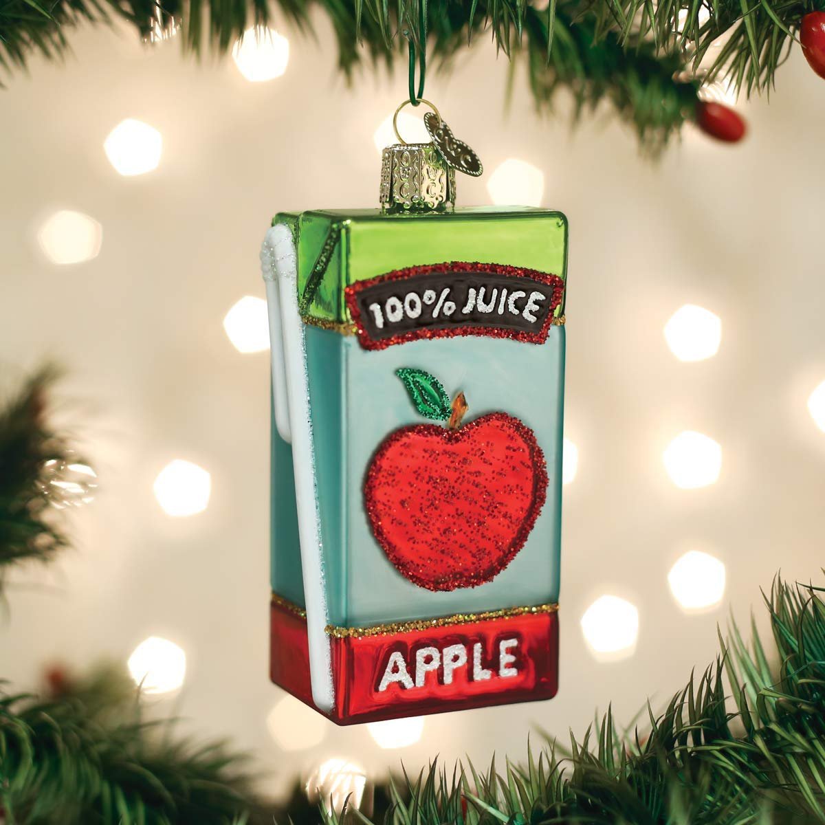 Old World Christmas Apple Juice Box Glass Ornament Free Box 32426 New