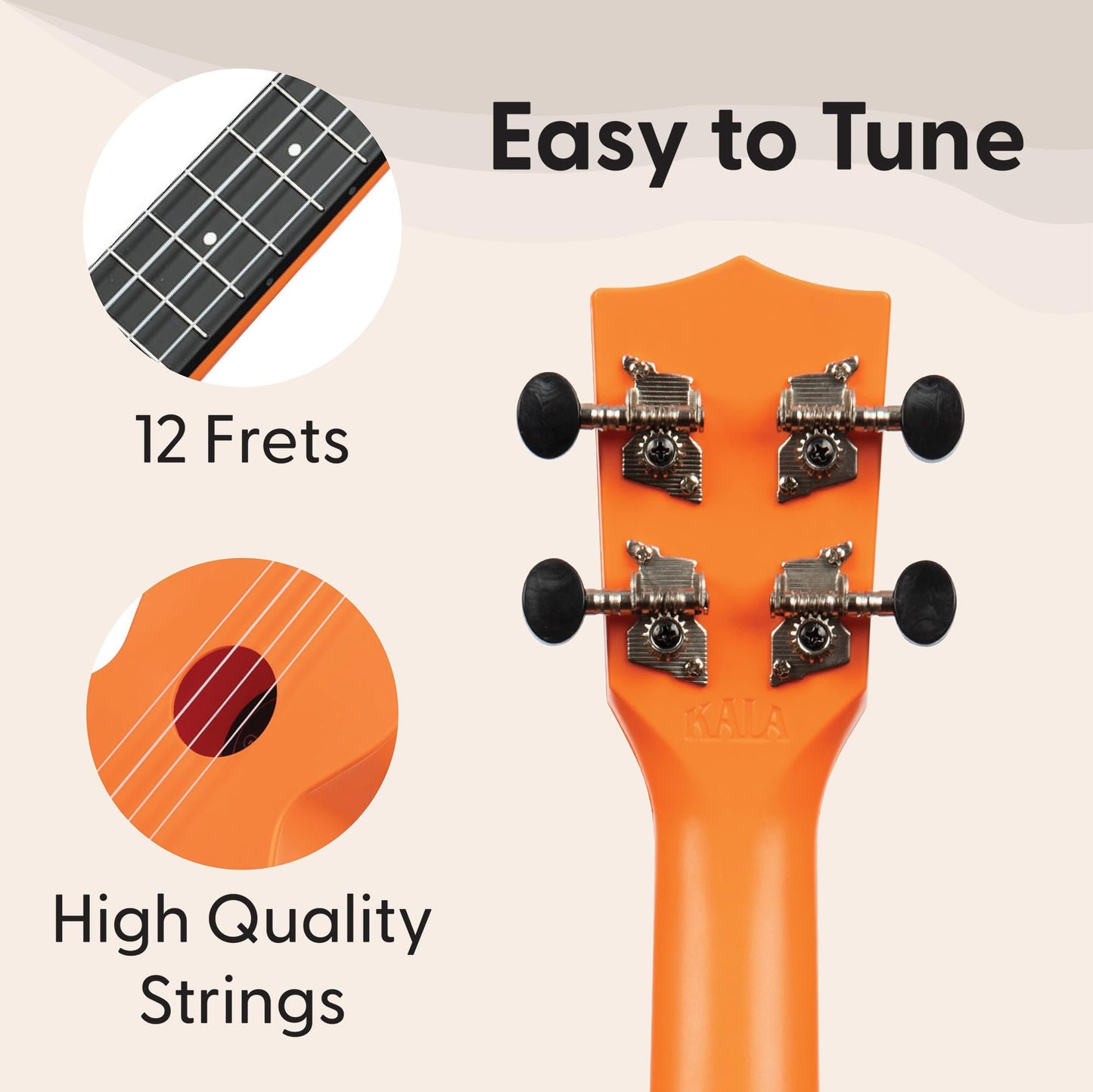 Kala Brand Music Co. The Waterman Beach Collection, 4-String Ukulele, Right, Sunset Orange, Soprano (KA-WMS-OR-S)