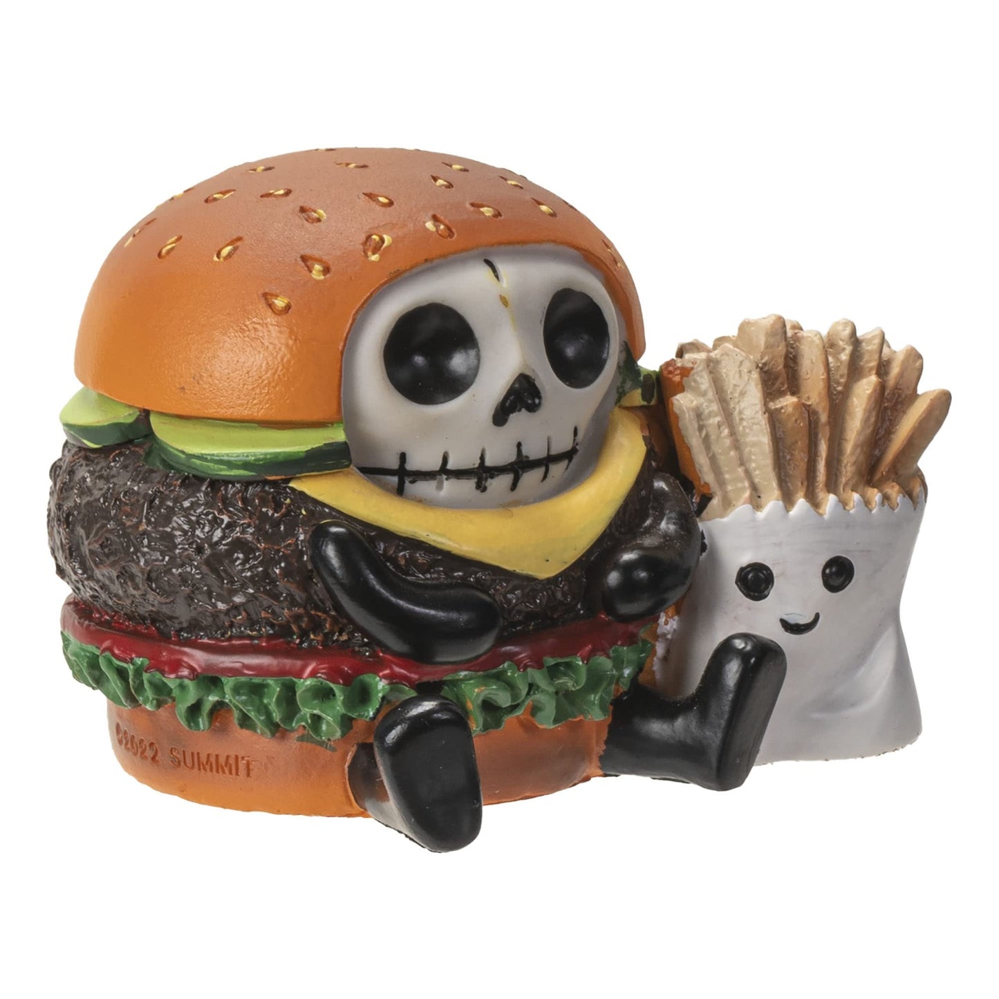 Furrybones Burger Signature Skeleton in a Burger Costume with an Order of Fries on The Side