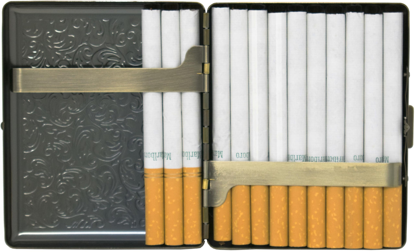 Set of 2 Metal-Plated 100s Cigarette Case & Stash Box