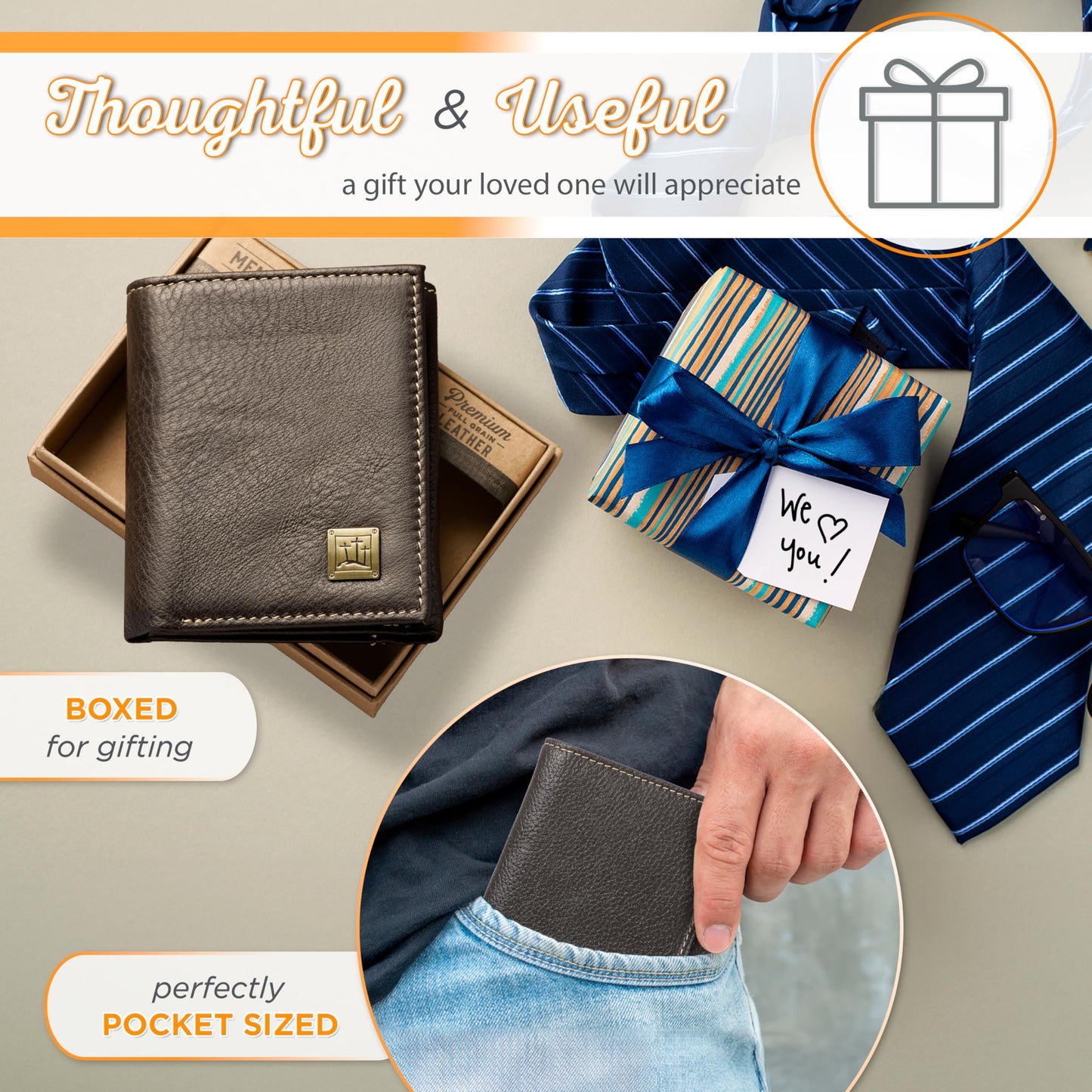 Christian Art Gifts Genuine Premium Full Grain Leather RFID Blocking Silver Engraved Cross Wallet for Men: Multi Pocket Billfold w/Removable ID Window Accessory for Credit Cards, Bills, Photos, Black