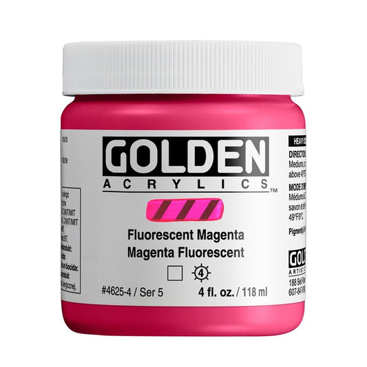 Heavy Body Acrylics by GOLDEN, Fluorescent Magenta, 4 fl. oz. Jar, Professional Acrylic Paint, Transparent