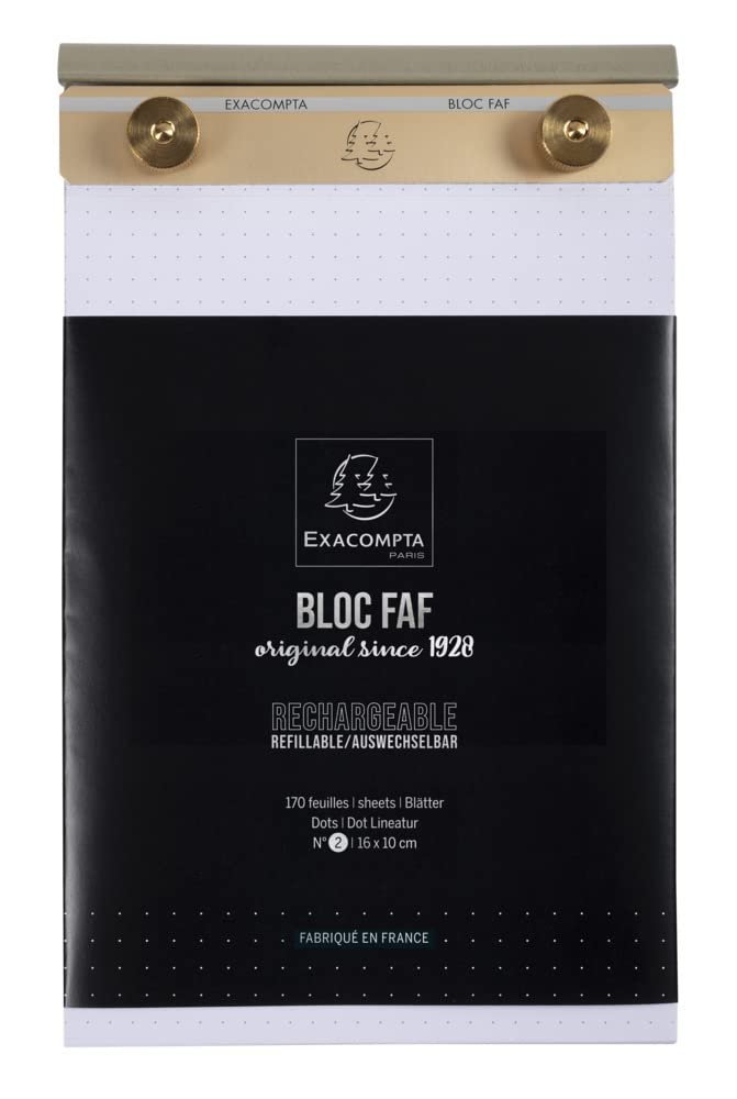Exacompta FAF Metal Desk Pad for Home or Office, 200 White 70g Micro-Perforated Sheets, Blank or Dots. Non-Slip Backing, Three Sizes. Refills Available.