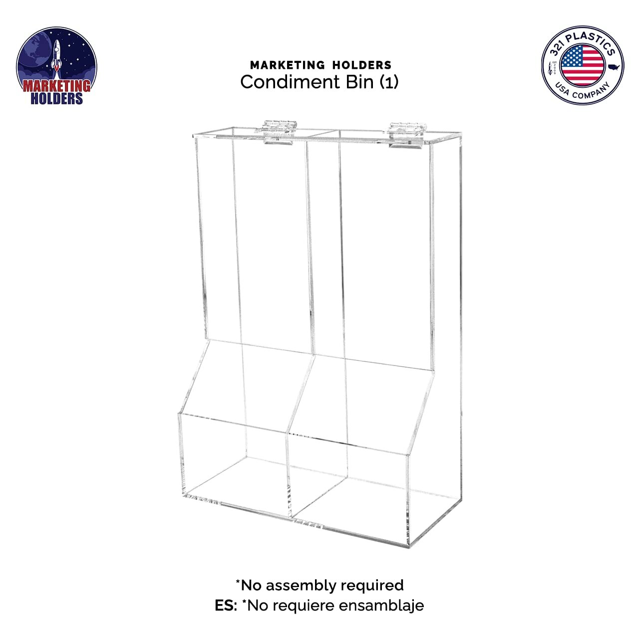 Marketing Holders Condiment Bin Double Compartment Sugar Packets and Wrapped Candy Caddy Clear Acrylic 8.5" x 12.25" Freestanding Container with Lid Retail Stores and Convenience Stores