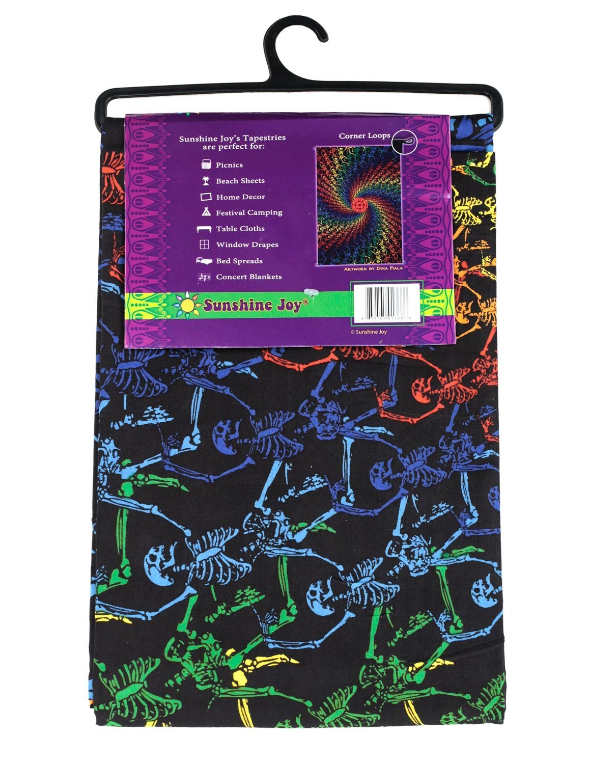 Sunshine Joy 3D Rainbow Skeletons Spiral Tapestry Tablecloth Wall Art Beach Sheet Huge 60x90 Inches - Amazing 3D Effects