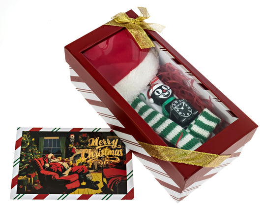 Kit-Cat Klock® Christmas Gift Package - Festive Santa Hat, Interactive Ornament, Vintage COB-Hat, Scarf & Greeting Card - Perfect Holiday Décor