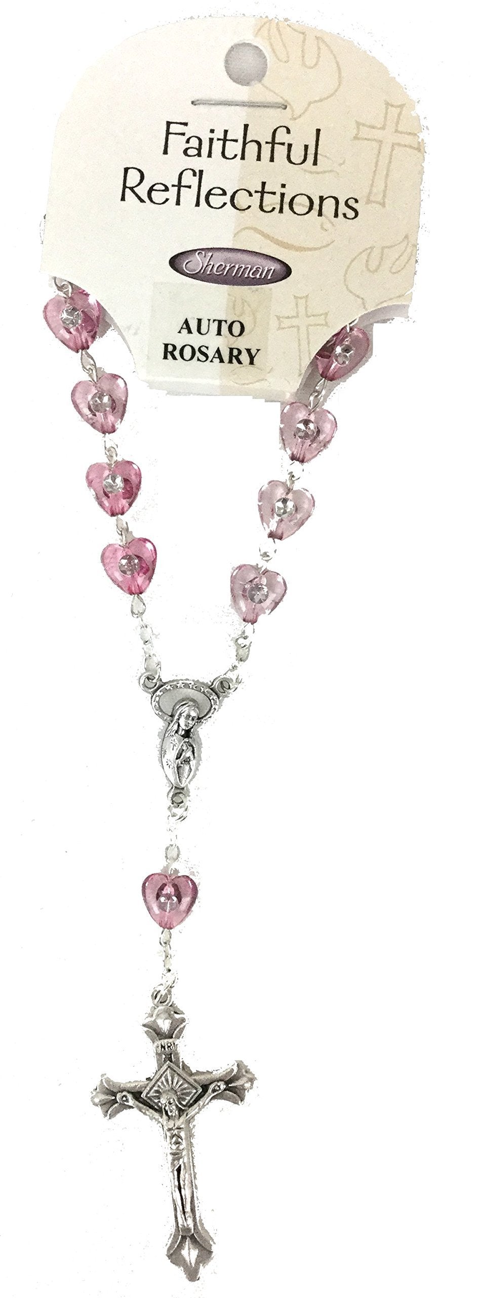 Rosary for Car Rearview Mirror Amethyst Pink Beads W Silverfoil Accents