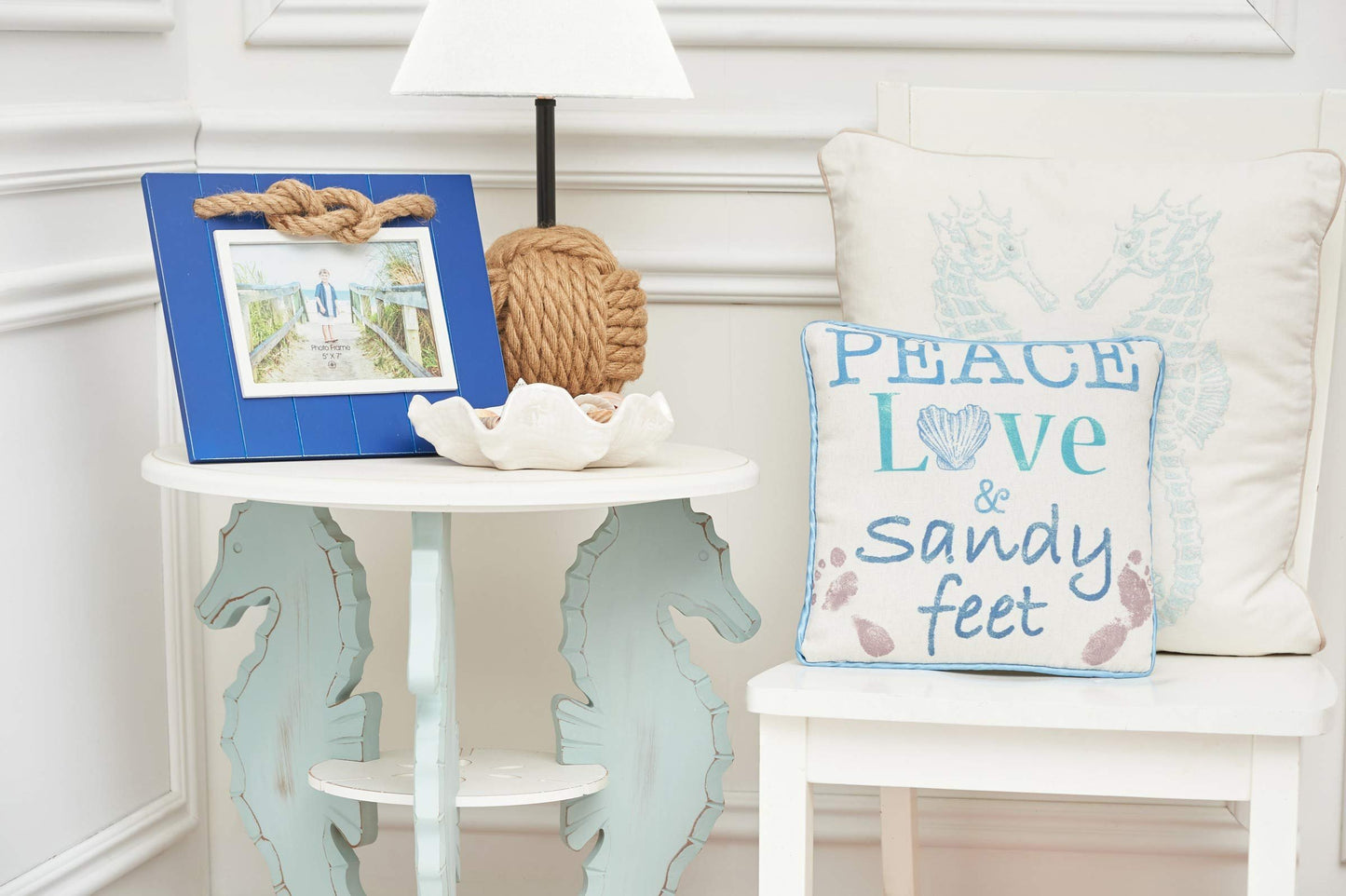Beachcombers Navy Picture Photo Frame 5"X7" with Jute Rope Accent Wood Coastal Nautical Home Decor Decoration for Tabletop Display Wall Blue