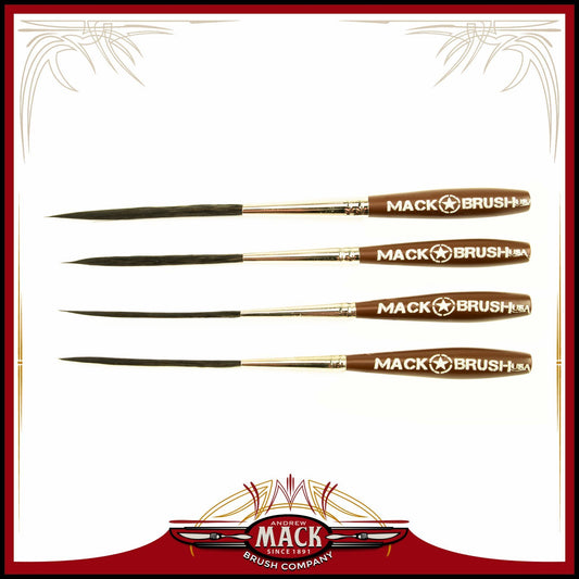 Set of 4 Sizes 000-2 Series Long Bob Pinstriping Scrolling Brush Black Synthetic & Blue Squirrel 1 3/4" Hair Length