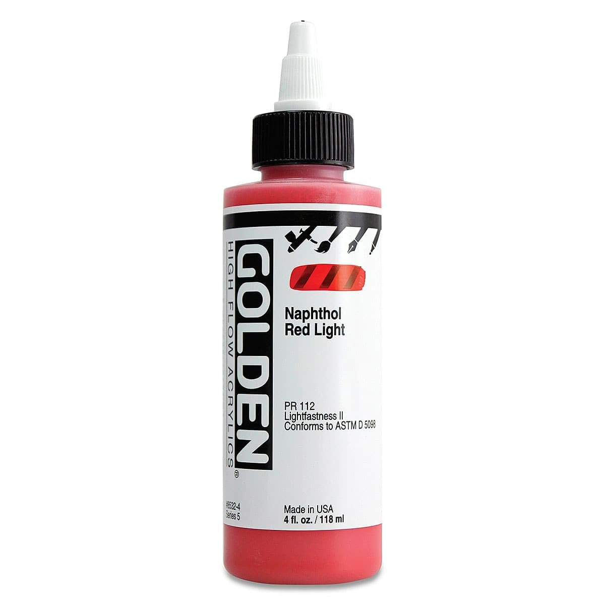 GOLDEN High Flow Acrylics, Naphthol Red Light, 4 fl. oz. Bottle, Professional Acrylic Paint,Semi-Opaque