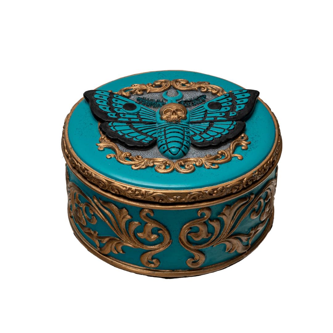 Pacific Giftware Death Moth Keepsake Box Mystical Skull and Winged Design Jewelry Box on Turquoise Resin Ideal for Gothic Decor