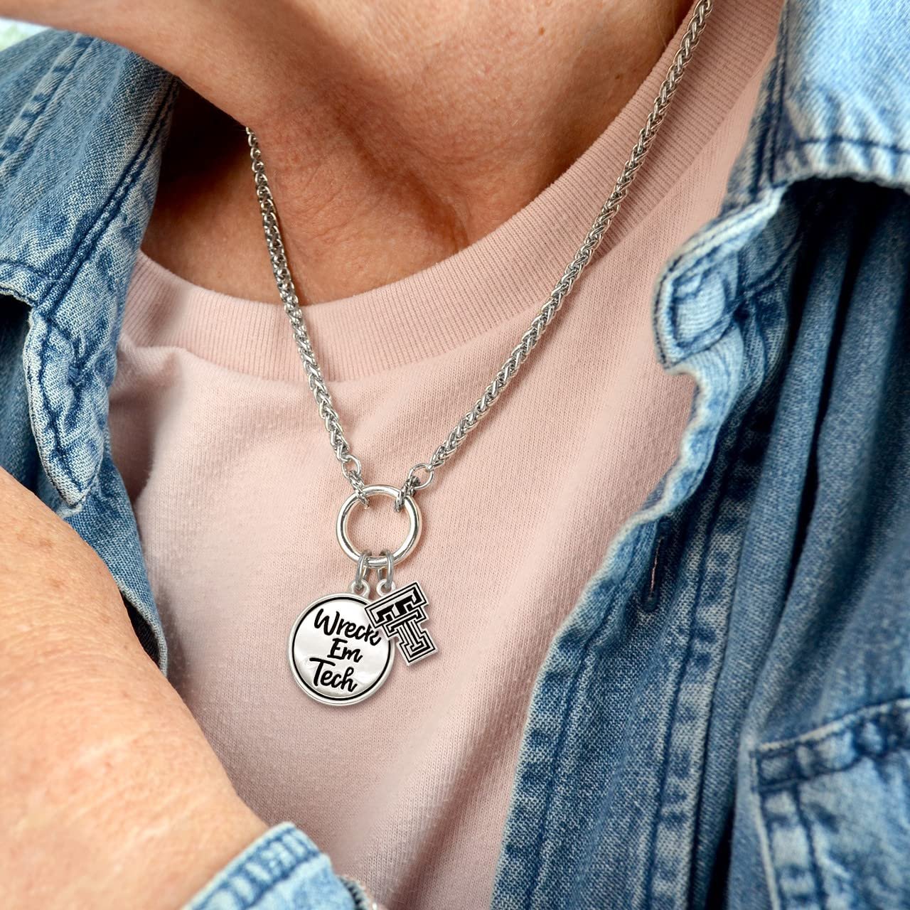 From the Heart Texas Tech Red Raiders Wreck Em Tech Twist and Shout Silver Necklace Jewelry TTU