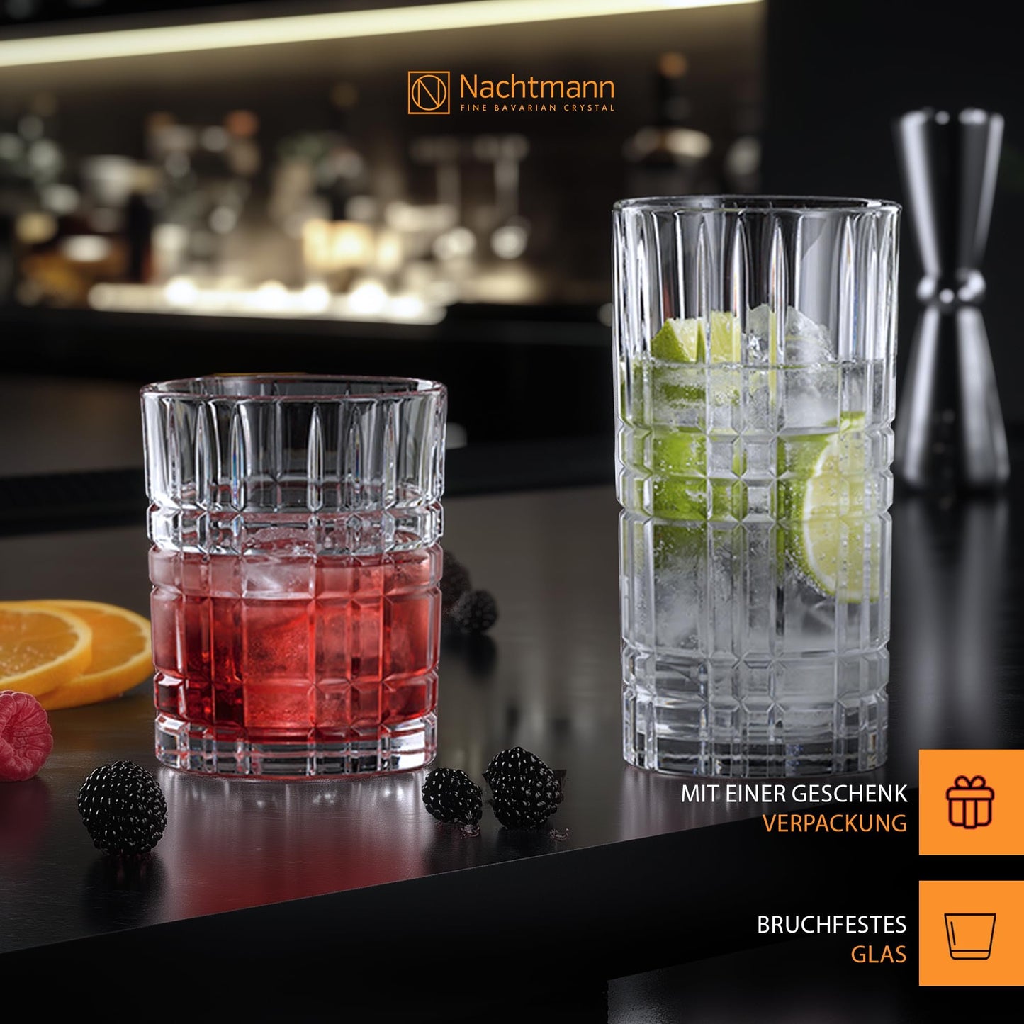 Nachtmann Square 12-Piece Drinkware Set - Highball & Lowball Glasses - Dishwasher Safe Crystal Glass - Ideal for Cocktails & Whiskies, Restaurant & Barware Essentials, Great Housewarming Gift