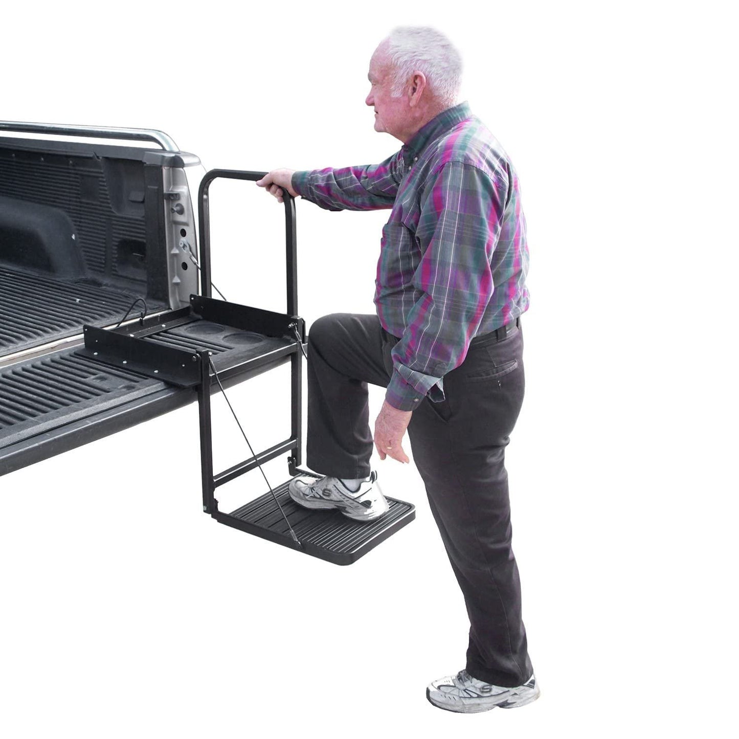 Great Day Truck N' Buddy Folding Tailgate Step/Seat Platform for Work Flatbed Trucks and Equipment Trailers - 300 lbs Weight Capacity - Black Powder-Coated Finish, TNB2000B