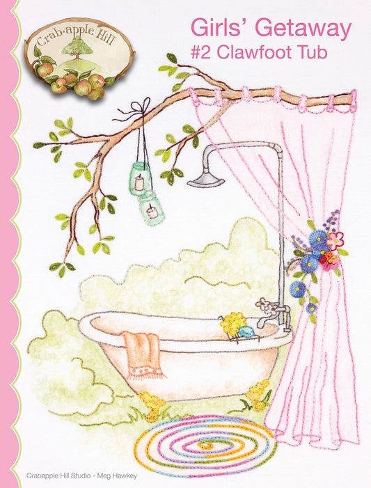 Girls' Getaway #2 Clawfoot Tub Embroidery Pattern by Meg Hawkey from Crabapple Hill Studio #2554 - 6 3/4" x 8 1/2"