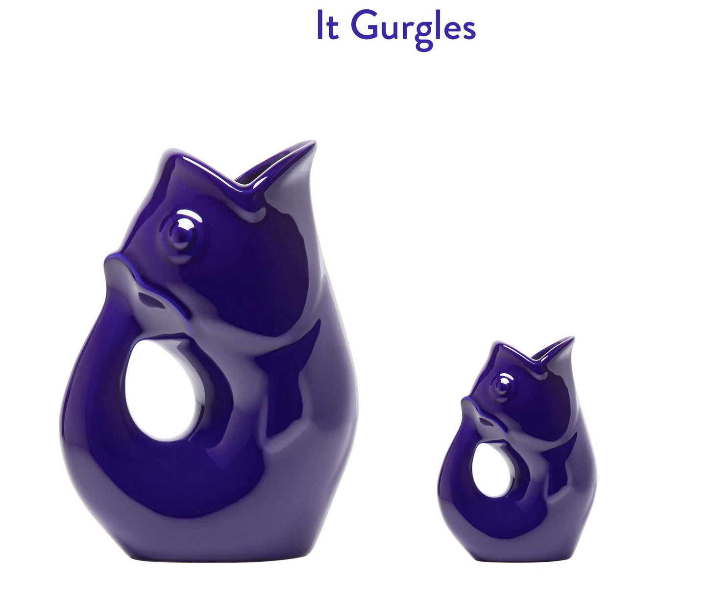Gurgle Pot Fish Pitcher & Creamer - Set of 2, Cobalt Blue, Large Pitcher 42 oz with Baby 3 oz Gurgle Pot.