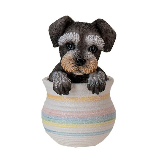 Pacific Giftware Mini Schnauzer in Pot, A Mini Schnauzer in Realistic Form Seated in a Pot, Decorative Mini Schnauzer in Pot