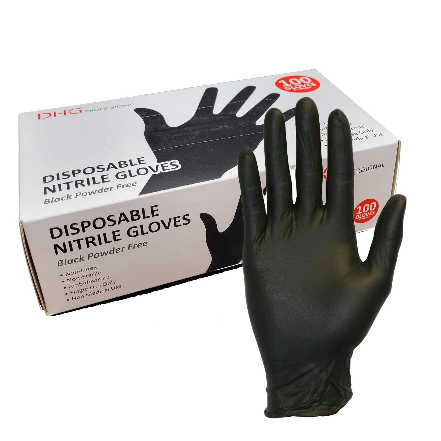 DHG PROFESSIONAL Latex Free Powder Free Black Nitrile Disposable Gloves, Food Handling, Cleaning Gloves