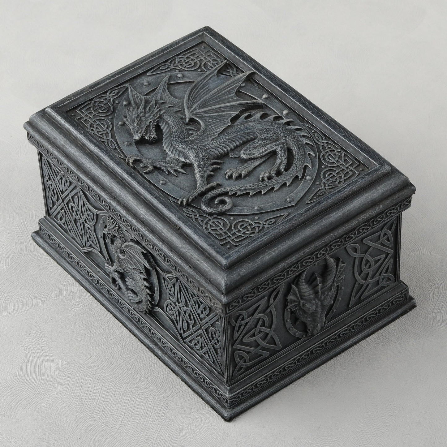 US 5.75 Inch Celtic Dragon Textured Decorative Trinket Box, Black